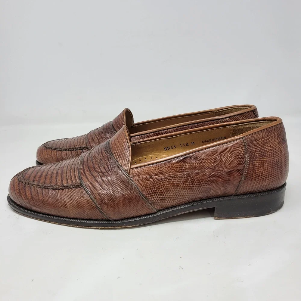 Magnanni Mens 11.5 M Genuine Lizard Penny Loafers Brown Exotic Shoes Spain 8863